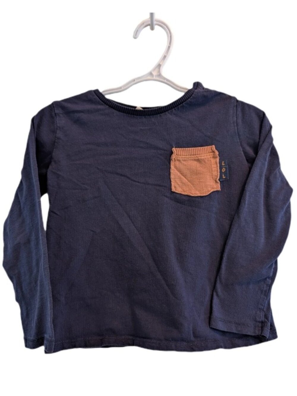 🩵4/$20 Zara‎ Navy Long Sleeve Tee LOL Pocket Detail | Toddler Boys Shirt